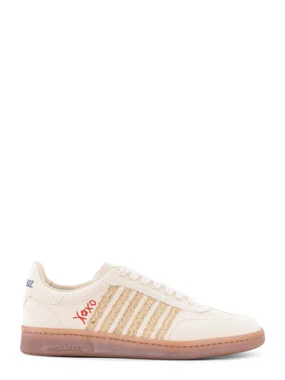 Dsquared2 Summer Lovers Canvas And Rafia Sneakers In Neutral