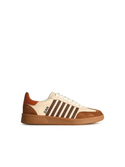 DSQUARED2 BOXER IVORY LEATHER SNEAKERS
