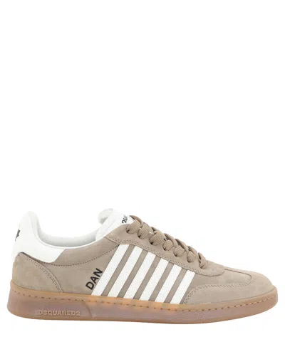 Dsquared2 Leather Urban Sneakers Contrasting Bands In Grey