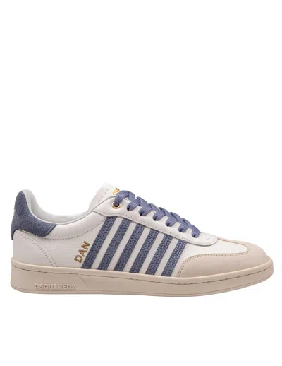 Dsquared2 Boxer Sneakers In Leather And Suede Color Milk And Blue In Beige