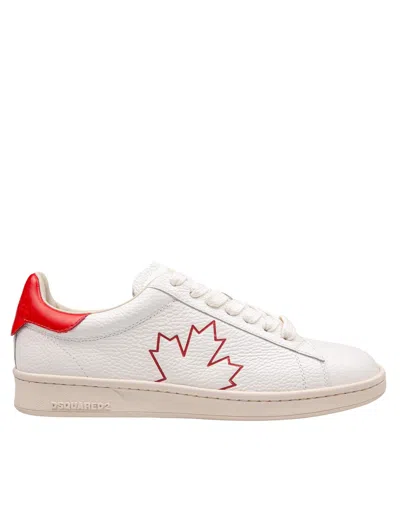 DSQUARED2 BOXER SNEAKERS IN LEATHER WHITE AND RED COLOR