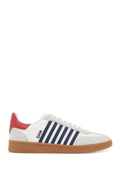 Dsquared2 Iconic White Calf Leather Boxer Sneakers In Multi