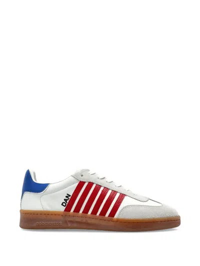 Dsquared2 Boxer Striped Leather Sneakers In White