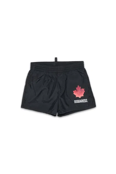 Dsquared2 Kids' Boxer Swim Trunks With Logo In Black