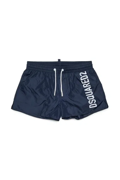 Dsquared2 Kids' Boxer Swim Trunks With Logo In Blue
