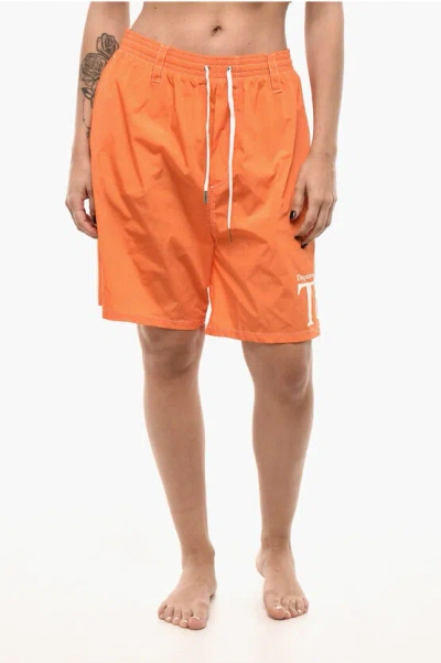 Dsquared2 Boxer Swimsuit With Drawstrings And Logo Print In Orange