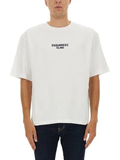 Dsquared2 Boxy-cut Cotton T-shirt With Logo Detail In White