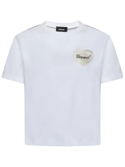 Dsquared2 White Cotton Jersey Boxy Fit Heart T-shirt