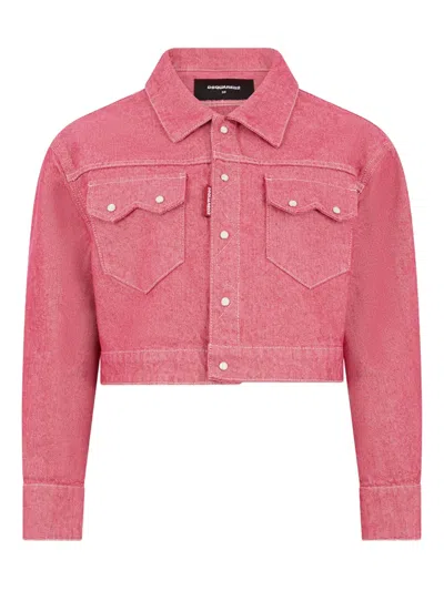 Dsquared2 Boxy Oxford Denim Jacket In Pink