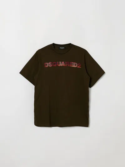 Dsquared2 Kids'  Boy's Cotton T-shirt With Contrasting Logo In Green