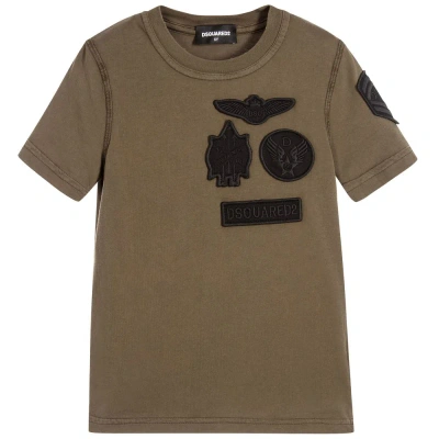 Dsquared2 Babies' Boys Khaki Logo Badge T-shirt In Brown
