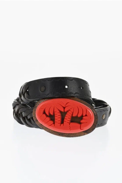Dsquared2 Braided Leather Aloha Spirit Belt With Wooden Buckle 30mm