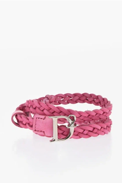 Dsquared2 Braided Leather Belt With Logoed Buckle 15mm