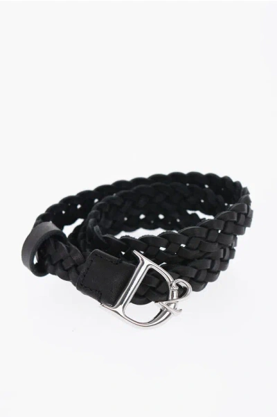 Dsquared2 Braided Leather Slim Belt 15mm In Black