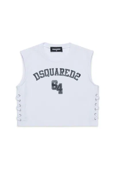 Dsquared2 Kids' Branded Cropped Sleeveless T-shirt In White