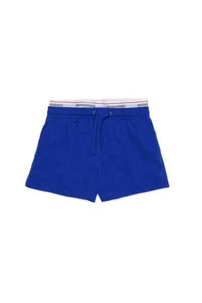 Dsquared2 Kids' Branded Elastic Boxer Shorts In Blue