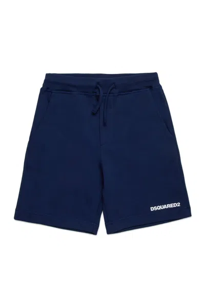 Dsquared2 Branded Fleece Shorts In Blue