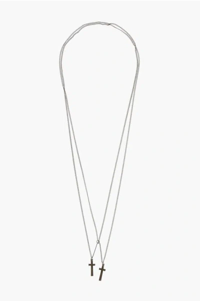 Dsquared2 Brass Double Cross Necklace In Gold