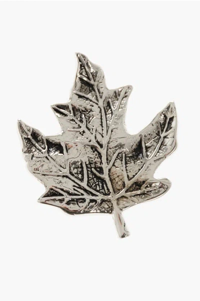Dsquared2 Brass Leaf Brooch In Silver