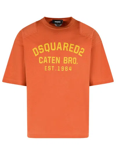 Dsquared2 Crew Neck Short Sleeve Cotton T-shirt In Orange
