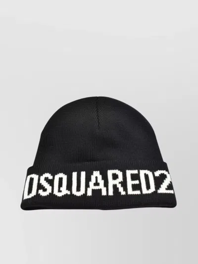 Dsquared2 Brim Folded Ribbed Texture Hats In Black