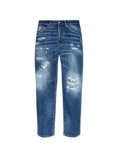 Dsquared2 Straight Trousers Belt Loops Contrast Stitching In Blue