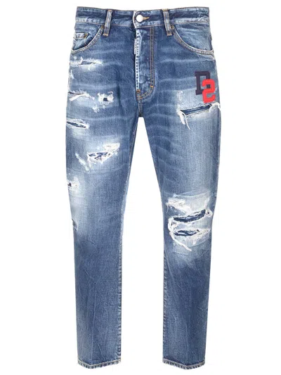 Dsquared2 Bro Ripped Cropped Jeans In Blue