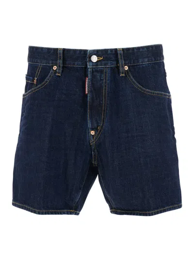 DSQUARED2 BLUE SHORTS WITH BACK LOGO PATCH AND CONTRAST STITCHING IN DENIM MAN
