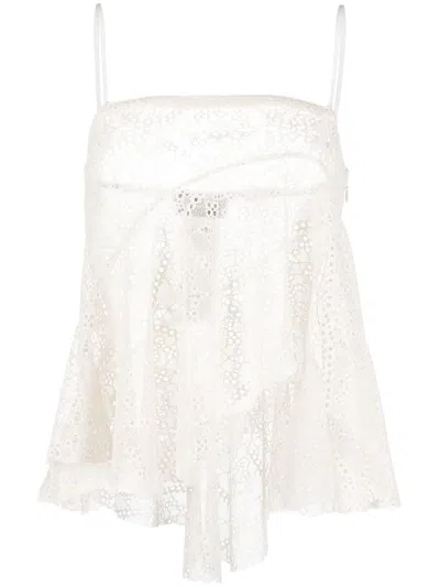 Dsquared2 Broderie-anglaise Draped Strapless Top In Neutrals