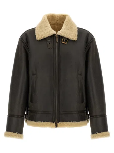 DSQUARED2 BROWN AVIATOR LEATHER JACKET