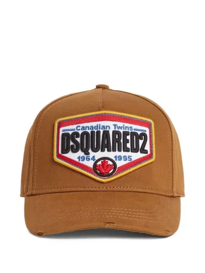 DSQUARED2 BROWN CAP WITH EMBROIDERED LOGO PATCH