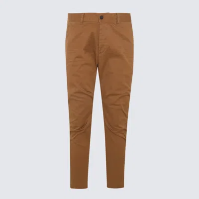 Dsquared2 Brown Cotton Blend Trousers  In Biscuit