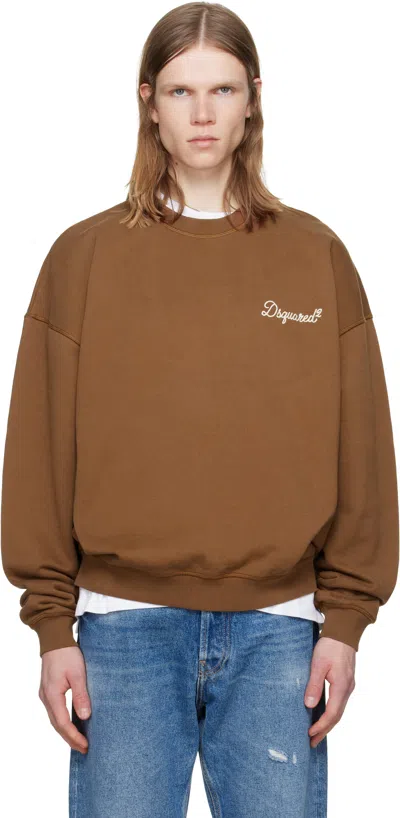 Dsquared2 Brown D2 Signature Relax Fit Crewneck Sweatshirt