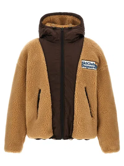 DSQUARED2 BROWN HOOD REVERSIBLE JACKET