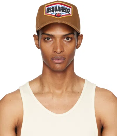DSQUARED2 BROWN LOGO PATCH BASEBALL CAP