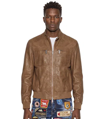 Dsquared2 Zip-up Leather Jacket In Brown
