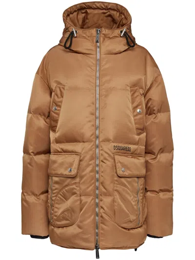 DSQUARED2 WOMEN BROWN QUILTED HOODED COAT, XXS LUXURY JACKETS FOR WOMEN DARVEYS