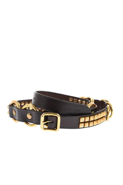 Dsquared2 Brown Studded Casual Belt In Black