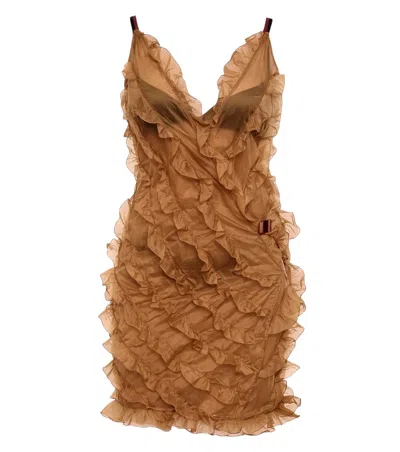 Dsquared2 Brown Transparent V Neck Mini Dress