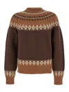 Dsquared2 Brown Crewneck Sweater With Intarsio Motif In Wool Blend Man In Brown