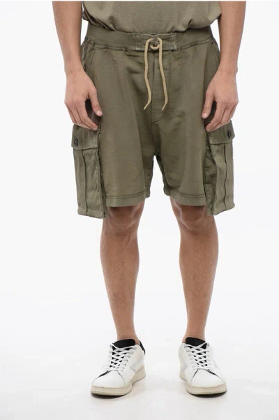 Dsquared2 Brushed Cotton Cargo Shorts With Rope Drawstring In Green