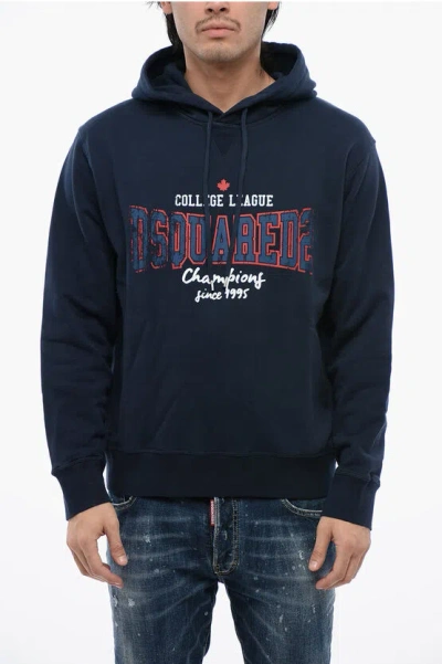 Dsquared2 Brushed Cotton College League Hoodie In Blue