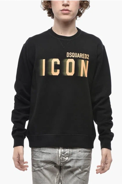 Dsquared2 Brushed Cotton Crew-neck Sweatshirt Faded Icon In Black