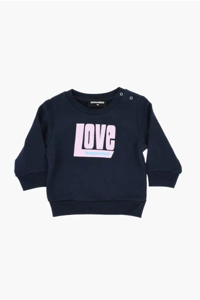 Dsquared2 Babies' Brushed Cotton Crew-neck Sweatshirt With Front Print In Black
