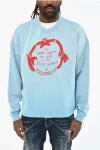 Dsquared2 Brushed Cotton Crew-neck Sweatshirt With Patch Pocket In Blue
