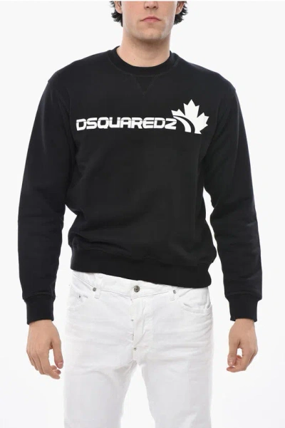Dsquared2 Brushed Cotton Crew Neck Sweatshirt With Printed Logo In Black