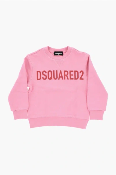 Dsquared2 Brushed Cotton Crew-neck Sweatshirt With Printed Logo In Pink