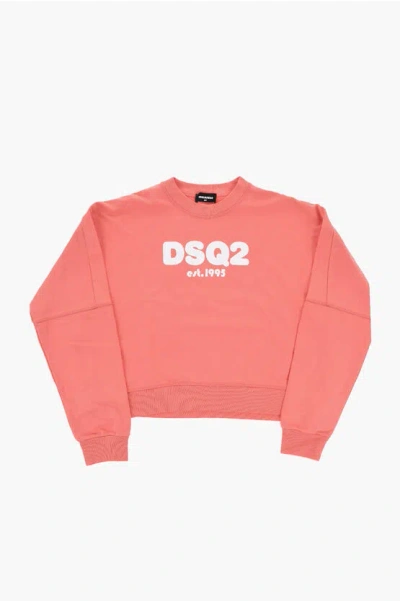 Dsquared2 Brushed Cotton Crew-neck Sweatshirt With Printed Logo In Red
