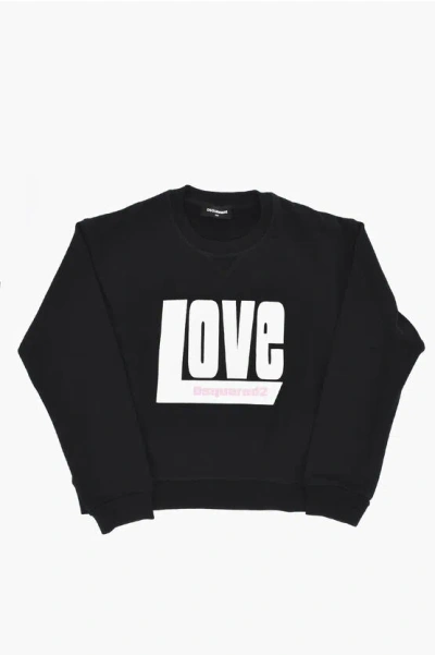 Dsquared2 Brushed Cotton Crewneck Sweatshirt Boxy With Love Dsquared P In Black