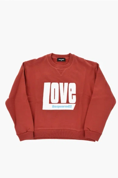 Dsquared2 Brushed Cotton Crewneck Sweatshirt Boxy With Love Dsquared P In White
